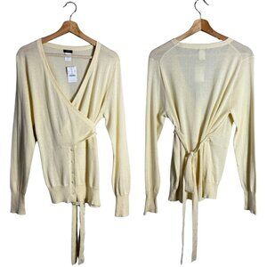 J. Crew Wrap Cardigan Sweater Women's Large Butter Yellow Preppy Minimalist NWT